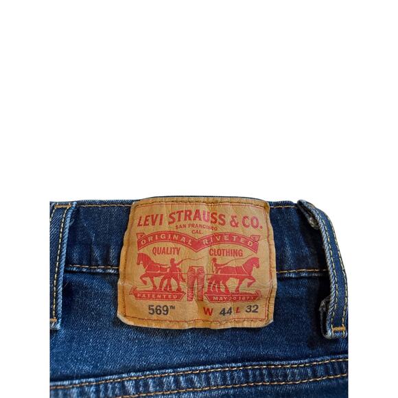 Levis 569 Jeans Mens 44x32 Blue Loose Fit Straight Leg Stretch Denim Causal - Picture 4 of 12